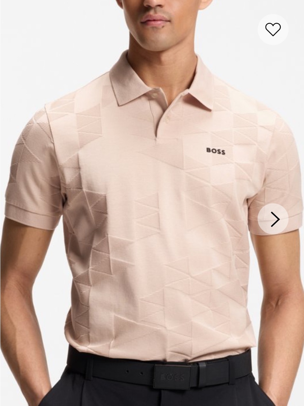 BOSS Men's Pale Pink Textured Polo Shirt